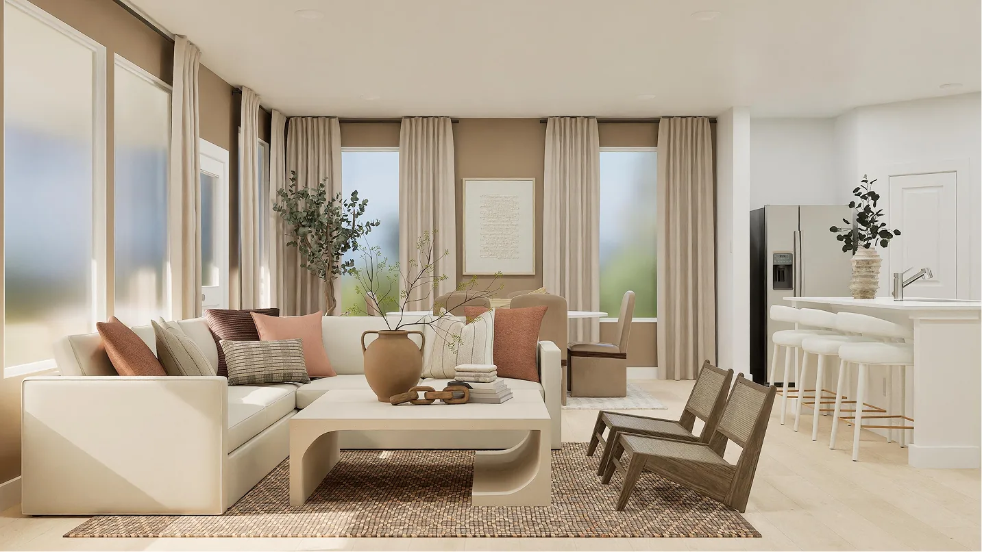 Sala de estar do modelo Hendrix no Wellness Ridge Clermont FL, casa Lennar em Orlando para brasileiros