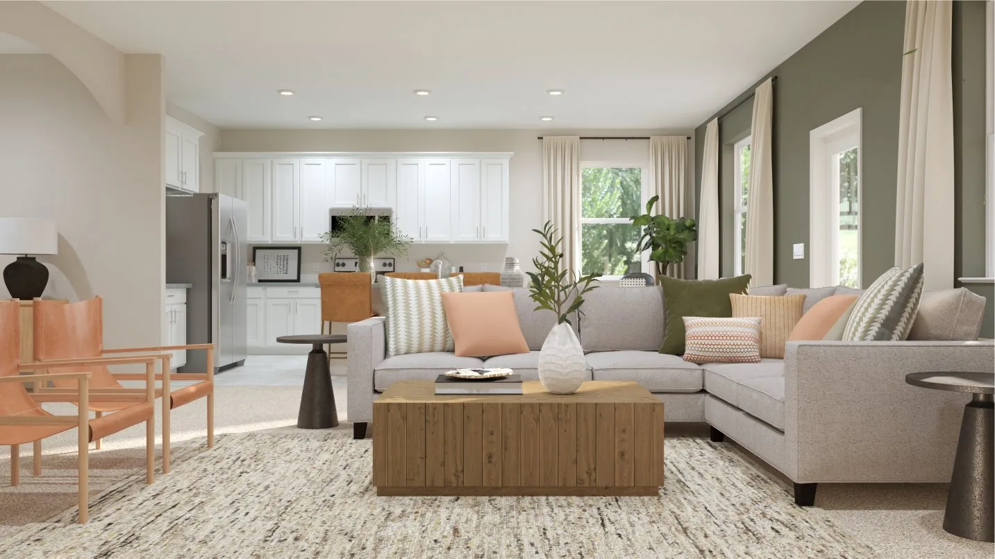 Sala de estar do modelo Solona II no Wellness Ridge Clermont FL, casa Lennar em Orlando para brasileiros