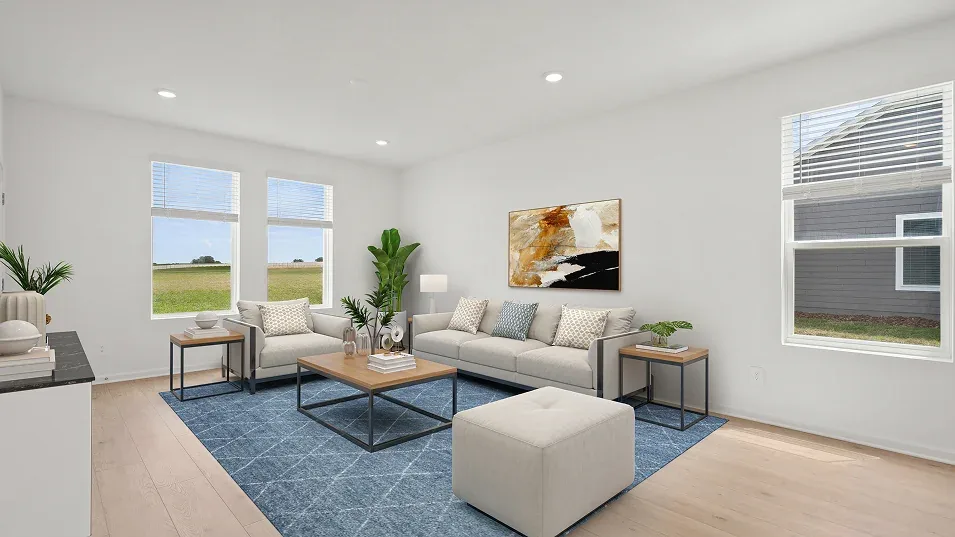 Sala de estar do modelo Lucia no Wellness Ridge Clermont FL, casa Lennar em Orlando para brasileiros