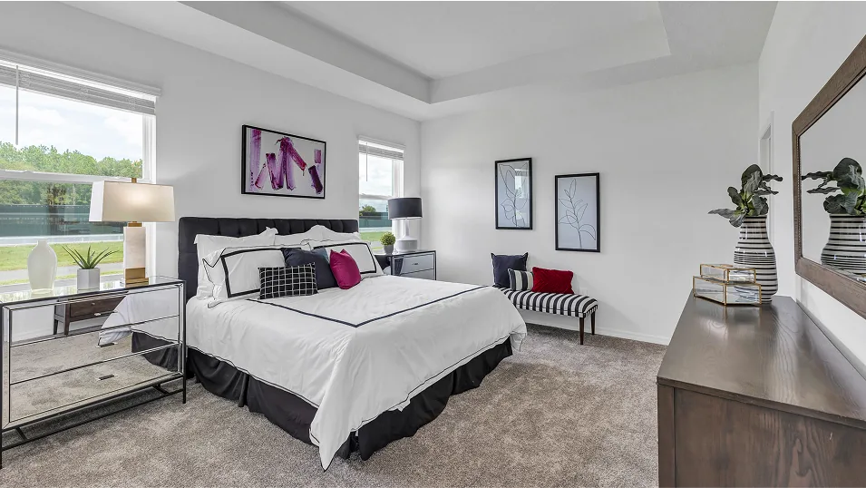 Suíte master do modelo Aspen no Wellness Ridge Clermont FL, casa Lennar em Orlando para brasileiros