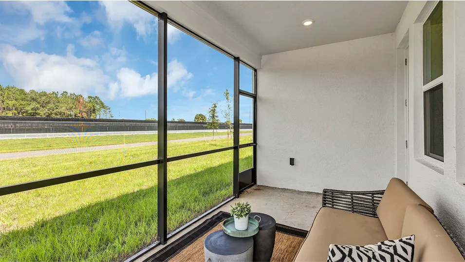 Lanai coberta do modelo Aspen no Wellness Ridge Clermont FL, casa Lennar em Orlando para brasileiros