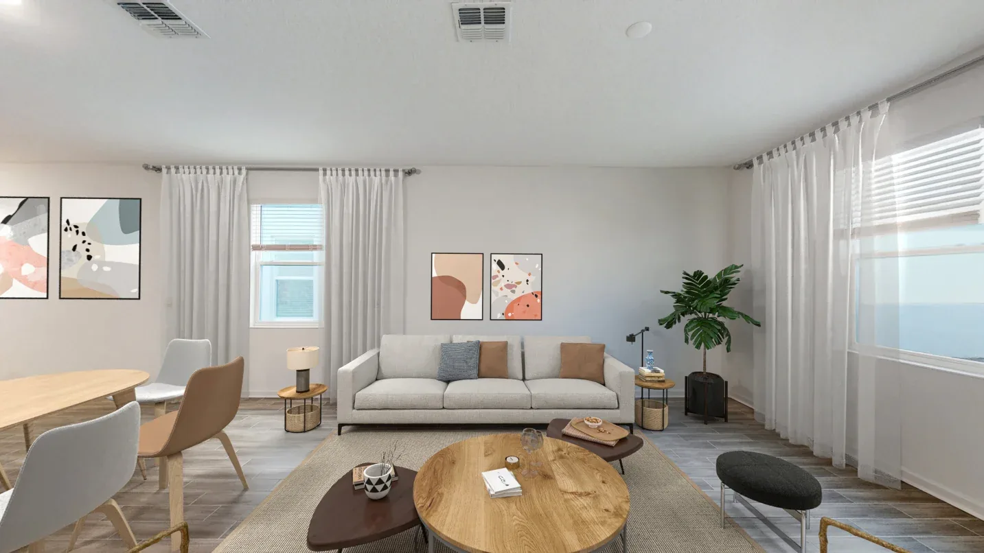 Sala de estar do modelo Autumn no Wellness Ridge Clermont FL, casa Lennar em Orlando para brasileiros