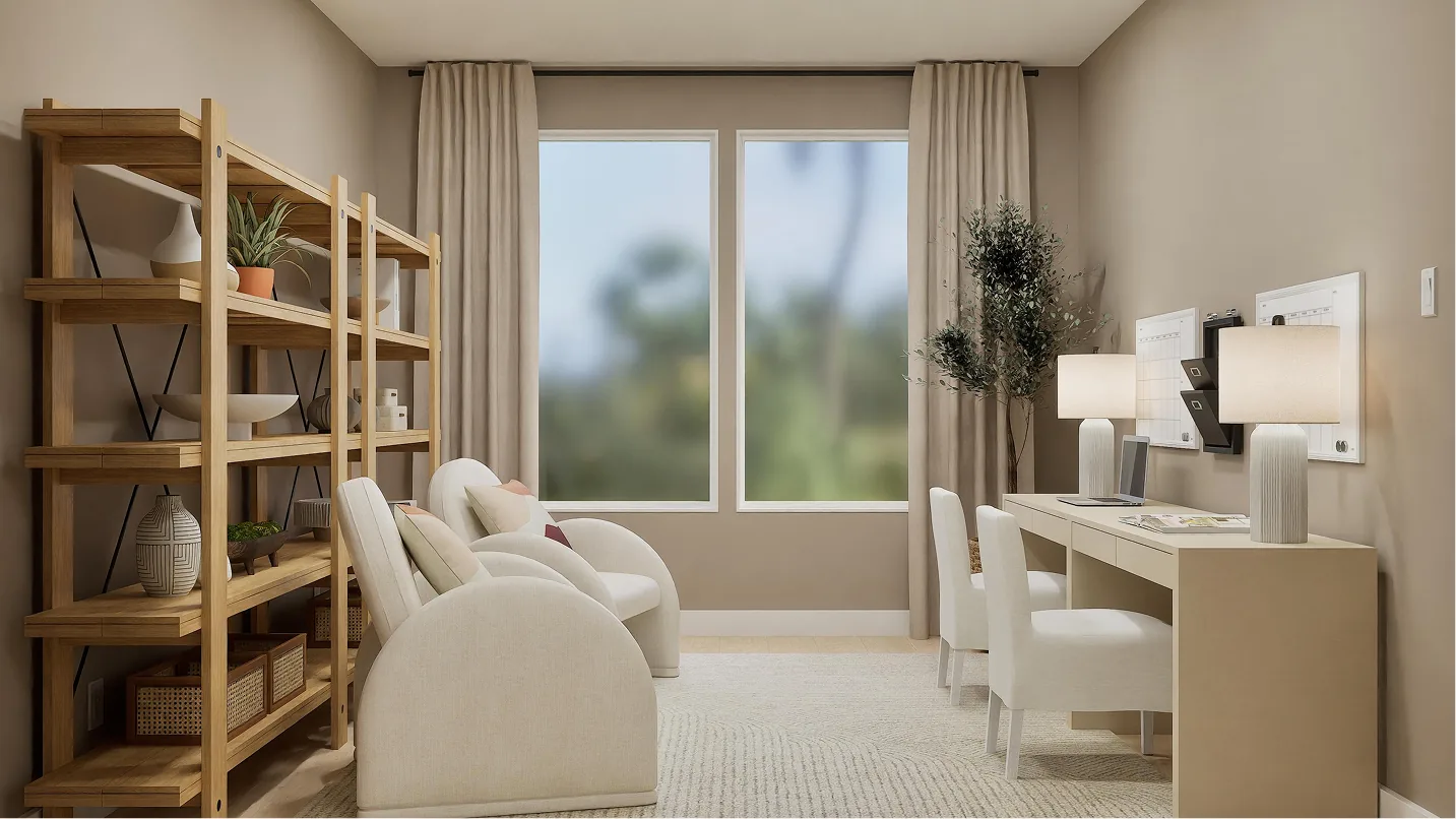 Sala flex (home office) do modelo Hendrix no Wellness Ridge Clermont FL, casa Lennar em Orlando para brasileiros