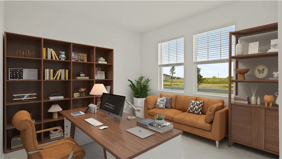 Sala flex (home office) do modelo Summerlin no Wellness Ridge Clermont FL, casa Lennar em Orlando para brasileiros